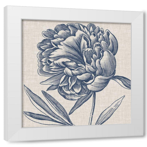 Indigo Floral on Linen II White Modern Wood Framed Art Print by Vision Studio