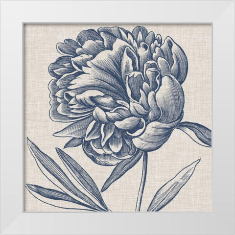 Indigo Floral on Linen II White Modern Wood Framed Art Print by Vision Studio