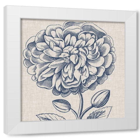 Indigo Floral on Linen III White Modern Wood Framed Art Print by Vision Studio