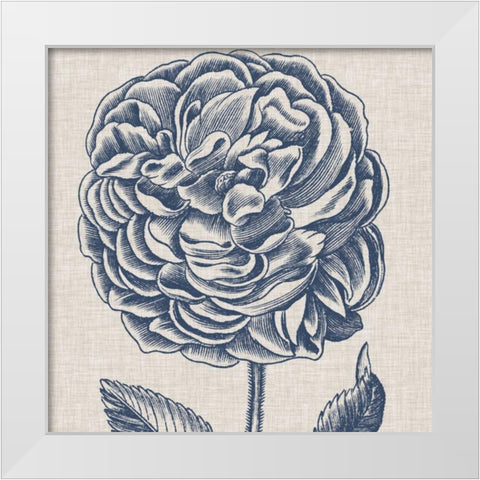 Indigo Floral on Linen V White Modern Wood Framed Art Print by Vision Studio