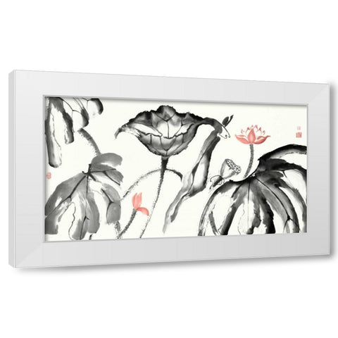 Lotus Study with Coral I White Modern Wood Framed Art Print by Rae, Nan