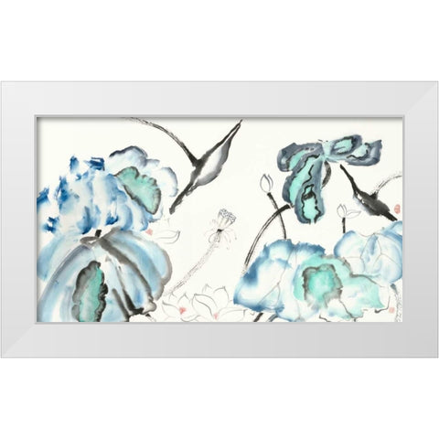 Lotus Study with Blue Green III White Modern Wood Framed Art Print by Rae, Nan