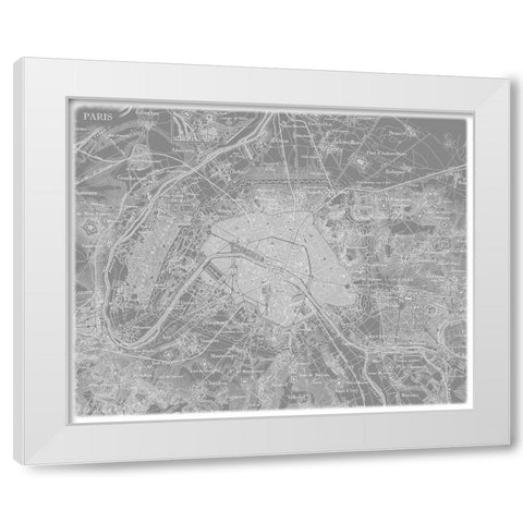 Custom Grey Map of Paris White Modern Wood Framed Art Print by Vision Studio