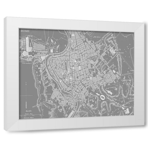 Custom Grey Map of Rome White Modern Wood Framed Art Print by Vision Studio