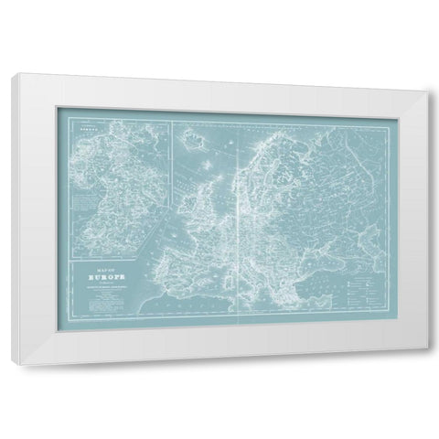 Map of Europe on Aqua White Modern Wood Framed Art Print by Mitchell