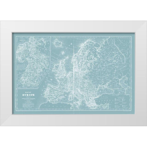 Map of Europe on Aqua White Modern Wood Framed Art Print by Mitchell