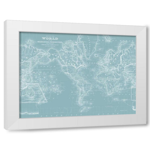 World Map on Aqua White Modern Wood Framed Art Print by Mitchell