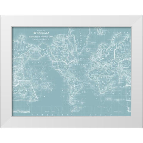World Map on Aqua White Modern Wood Framed Art Print by Mitchell