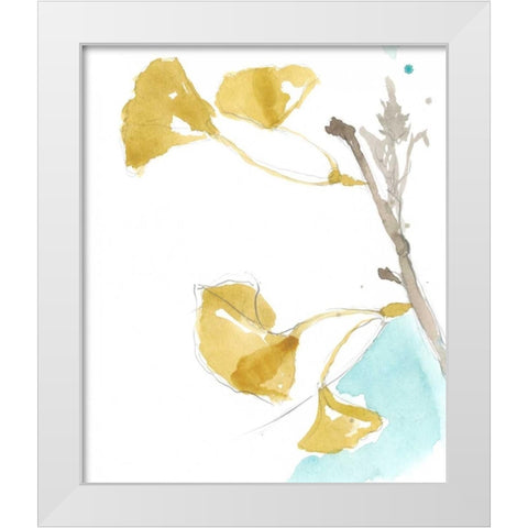 Ginkgo on Dusty Teal IV White Modern Wood Framed Art Print by Goldberger, Jennifer