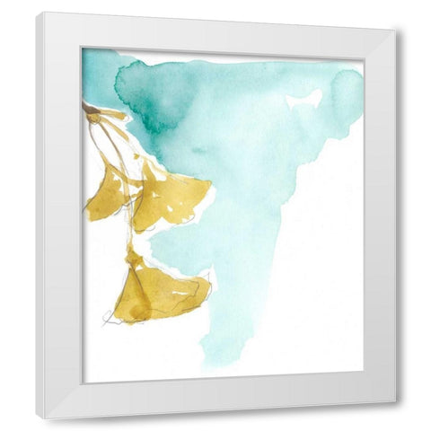 Ginkgo on Dusty Teal IX White Modern Wood Framed Art Print by Goldberger, Jennifer