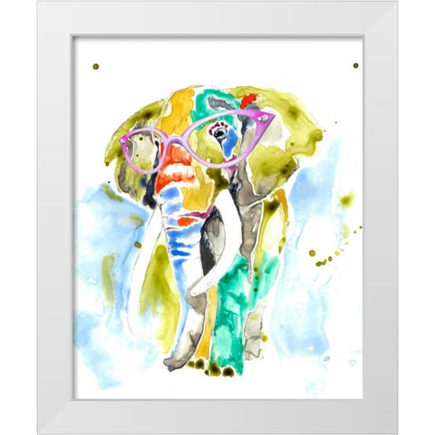 Smarty-Pants Elephant White Modern Wood Framed Art Print by Goldberger, Jennifer