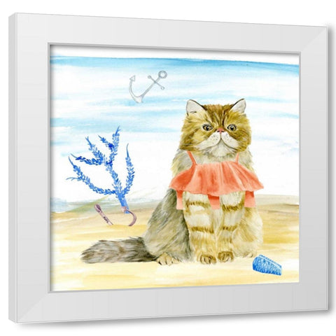 Summer Purr Party I White Modern Wood Framed Art Print by Wang, Melissa