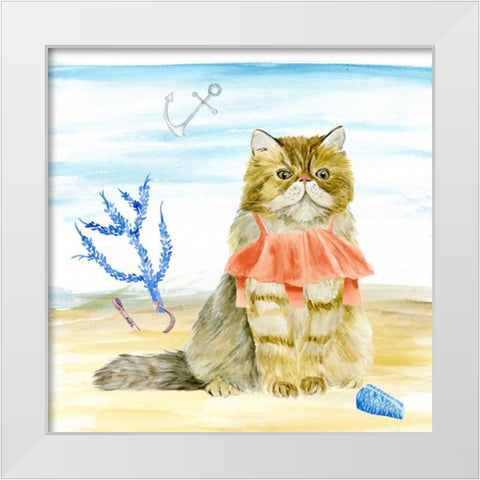 Summer Purr Party I White Modern Wood Framed Art Print by Wang, Melissa