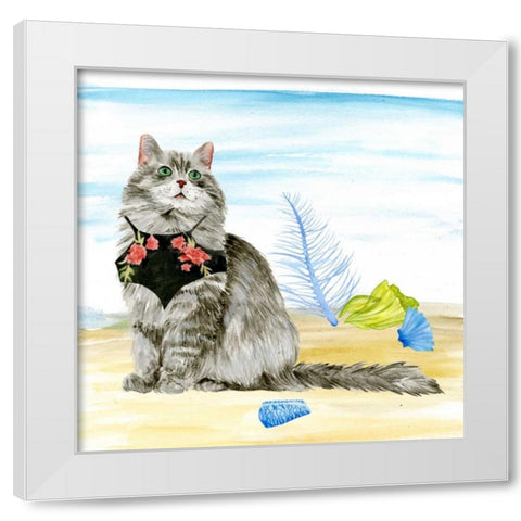 Summer Purr Party III White Modern Wood Framed Art Print by Wang, Melissa