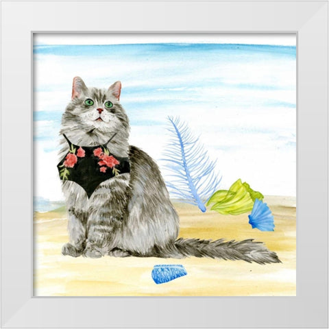 Summer Purr Party III White Modern Wood Framed Art Print by Wang, Melissa