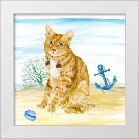 Summer Purr Party IV White Modern Wood Framed Art Print by Wang, Melissa