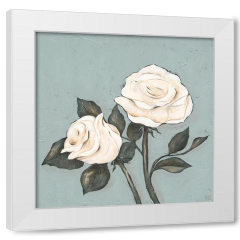 Two Tan Roses White Modern Wood Framed Art Print by Reynolds, Jade