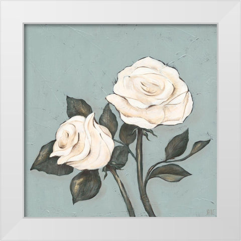 Two Tan Roses White Modern Wood Framed Art Print by Reynolds, Jade