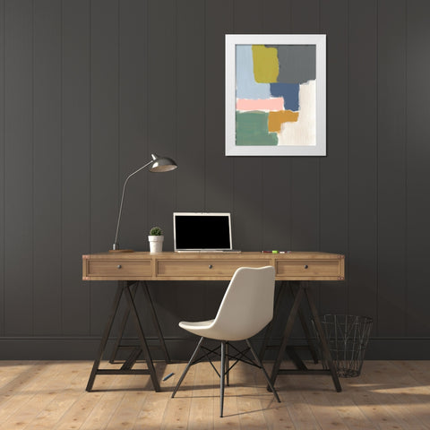 Muted Color Block V White Modern Wood Framed Art Print by Goldberger, Jennifer
