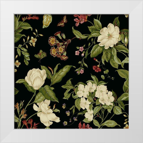 Garden Floral on Black I White Modern Wood Framed Art Print by Unknown