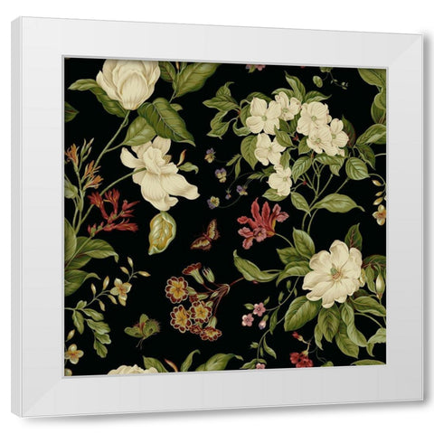 Garden Floral on Black II White Modern Wood Framed Art Print by Unknown