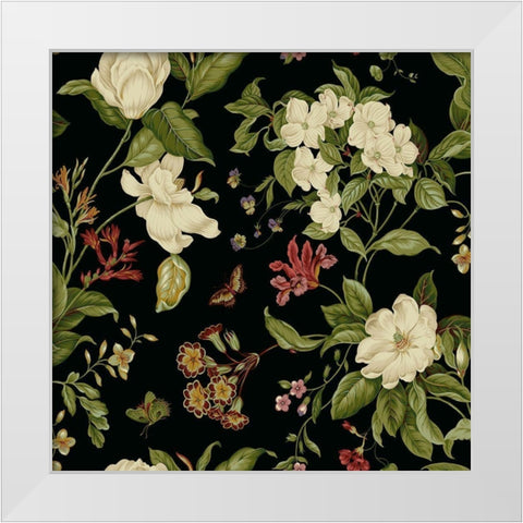 Garden Floral on Black II White Modern Wood Framed Art Print by Unknown