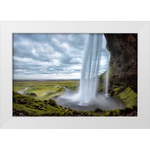 Behind Seljalandfoss White Modern Wood Framed Art Print by Head, Danny
