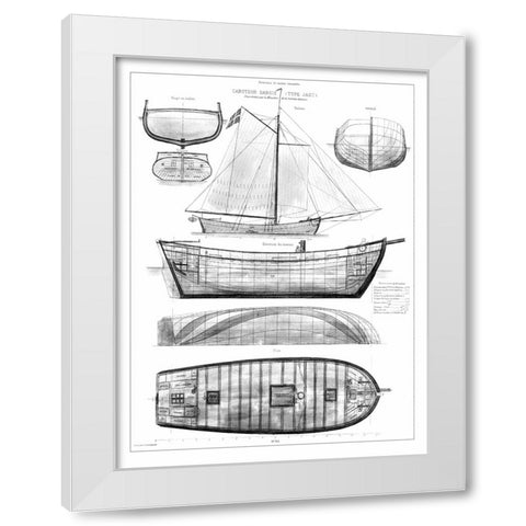 Custom Antique Ship Blueprint in BW II White Modern Wood Framed Art Print by Vision Studio