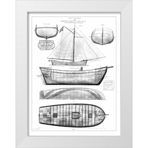 Custom Antique Ship Blueprint in BW II White Modern Wood Framed Art Print by Vision Studio
