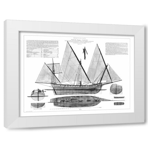 Custom Antique Ship Blueprint in BW III White Modern Wood Framed Art Print by Vision Studio