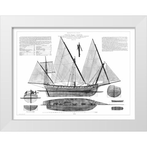 Custom Antique Ship Blueprint in BW III White Modern Wood Framed Art Print by Vision Studio