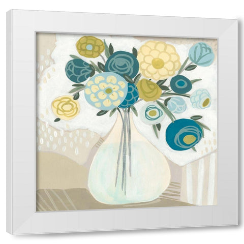 Blue Bohemian Bouquet I White Modern Wood Framed Art Print by Vess, June Erica