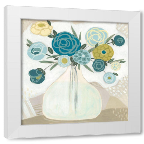 Blue Bohemian Bouquet II White Modern Wood Framed Art Print by Vess, June Erica