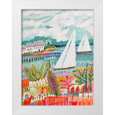 Two Sailboats and Cottage II White Modern Wood Framed Art Print by Fields, Karen