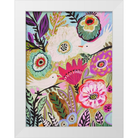 Garden Birds I White Modern Wood Framed Art Print by Fields, Karen