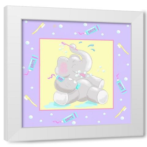 Baby Elephant Bath I White Modern Wood Framed Art Print by Reynolds, Jade