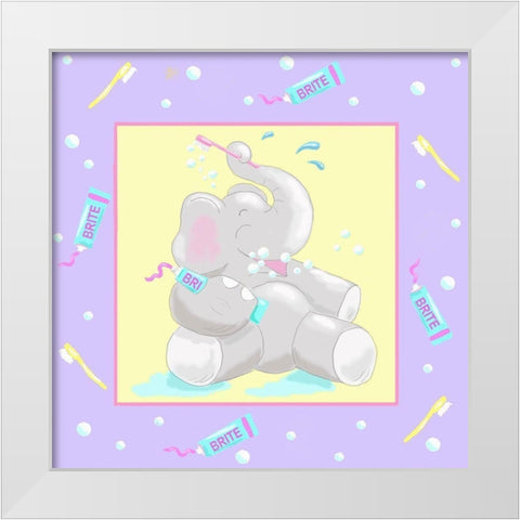 Baby Elephant Bath I White Modern Wood Framed Art Print by Reynolds, Jade