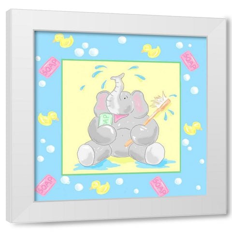 Baby Elephant Bath II White Modern Wood Framed Art Print by Reynolds, Jade