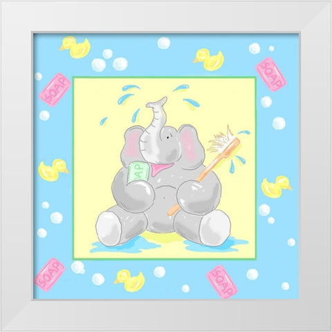 Baby Elephant Bath II White Modern Wood Framed Art Print by Reynolds, Jade