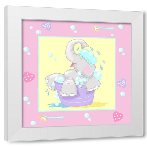 Baby Elephant Bath III White Modern Wood Framed Art Print by Reynolds, Jade