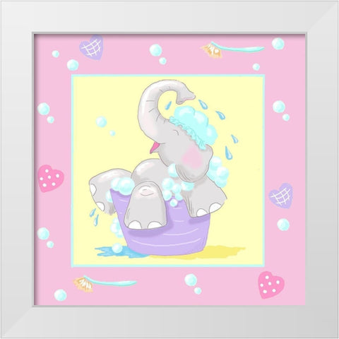 Baby Elephant Bath III White Modern Wood Framed Art Print by Reynolds, Jade