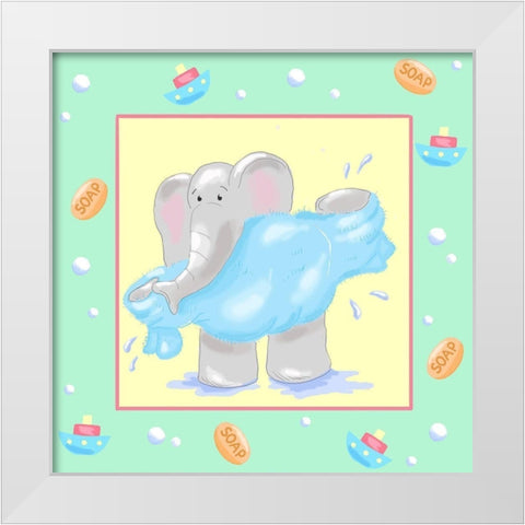 Baby Elephant Bath IV White Modern Wood Framed Art Print by Reynolds, Jade