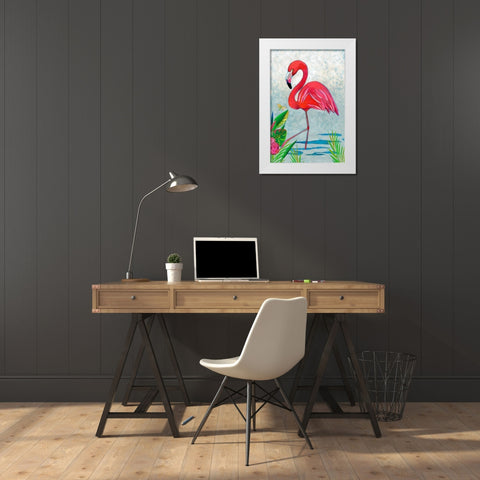 Custom Vivid Flamingo I White Modern Wood Framed Art Print by Zarris, Chariklia