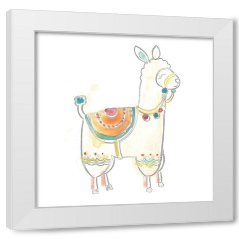 Blockprint Llama I White Modern Wood Framed Art Print by Vess, June Erica