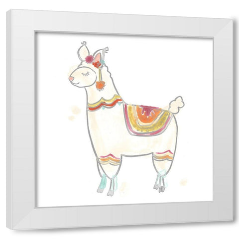 Blockprint Llama II White Modern Wood Framed Art Print by Vess, June Erica