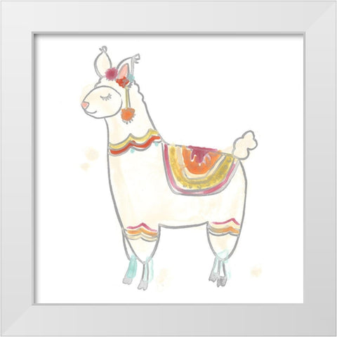 Blockprint Llama II White Modern Wood Framed Art Print by Vess, June Erica