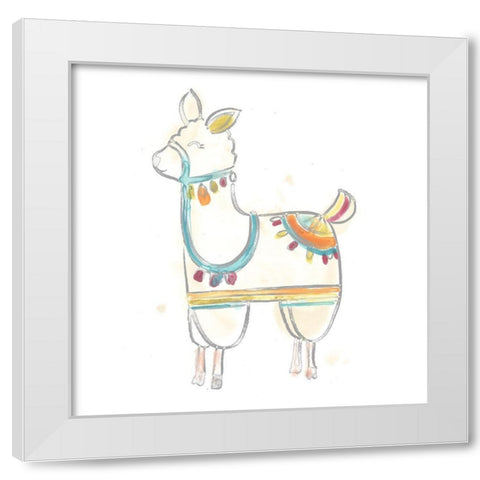 Blockprint Llama III White Modern Wood Framed Art Print by Vess, June Erica