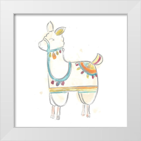 Blockprint Llama III White Modern Wood Framed Art Print by Vess, June Erica