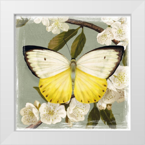 Butterfly Branch I White Modern Wood Framed Art Print by Borges, Victoria