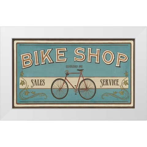 Custom Bike Shop I White Modern Wood Framed Art Print by Vess, June Erica